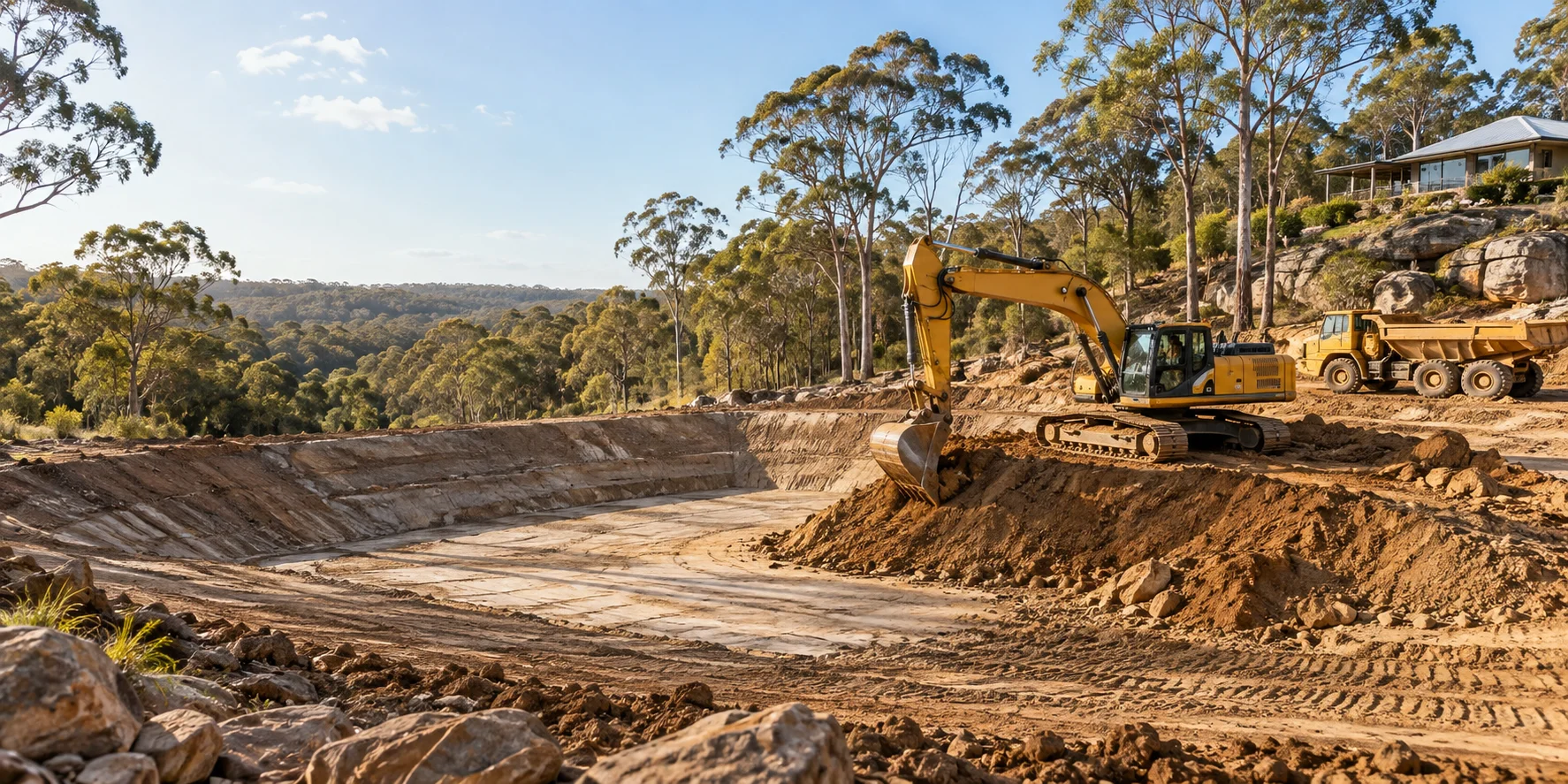 Illustration of dam construction / dam digging works