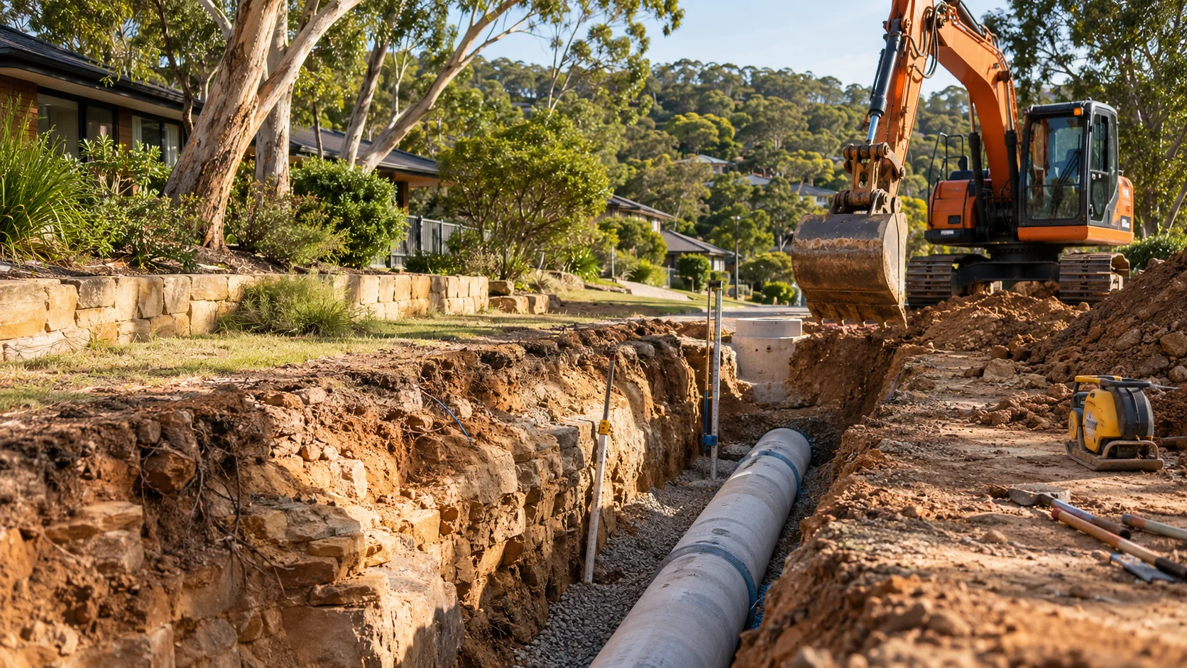 Illustration of sewer line excavation works