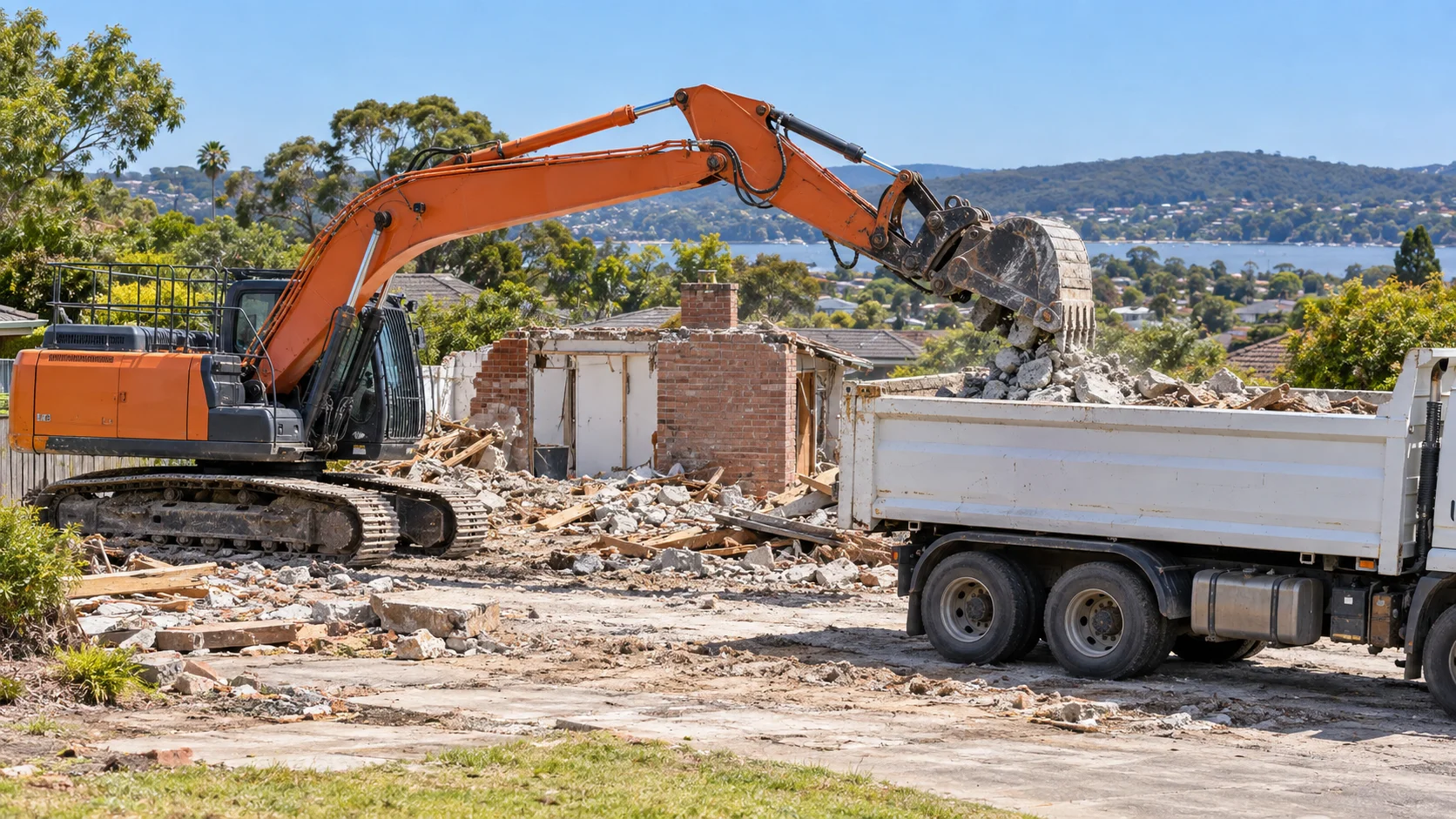 AI-generated illustration of demolition in Menai